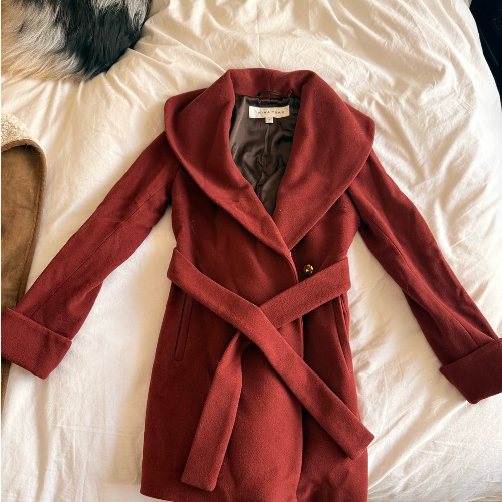 Trina Turk Burgundy Belted Trench Coat